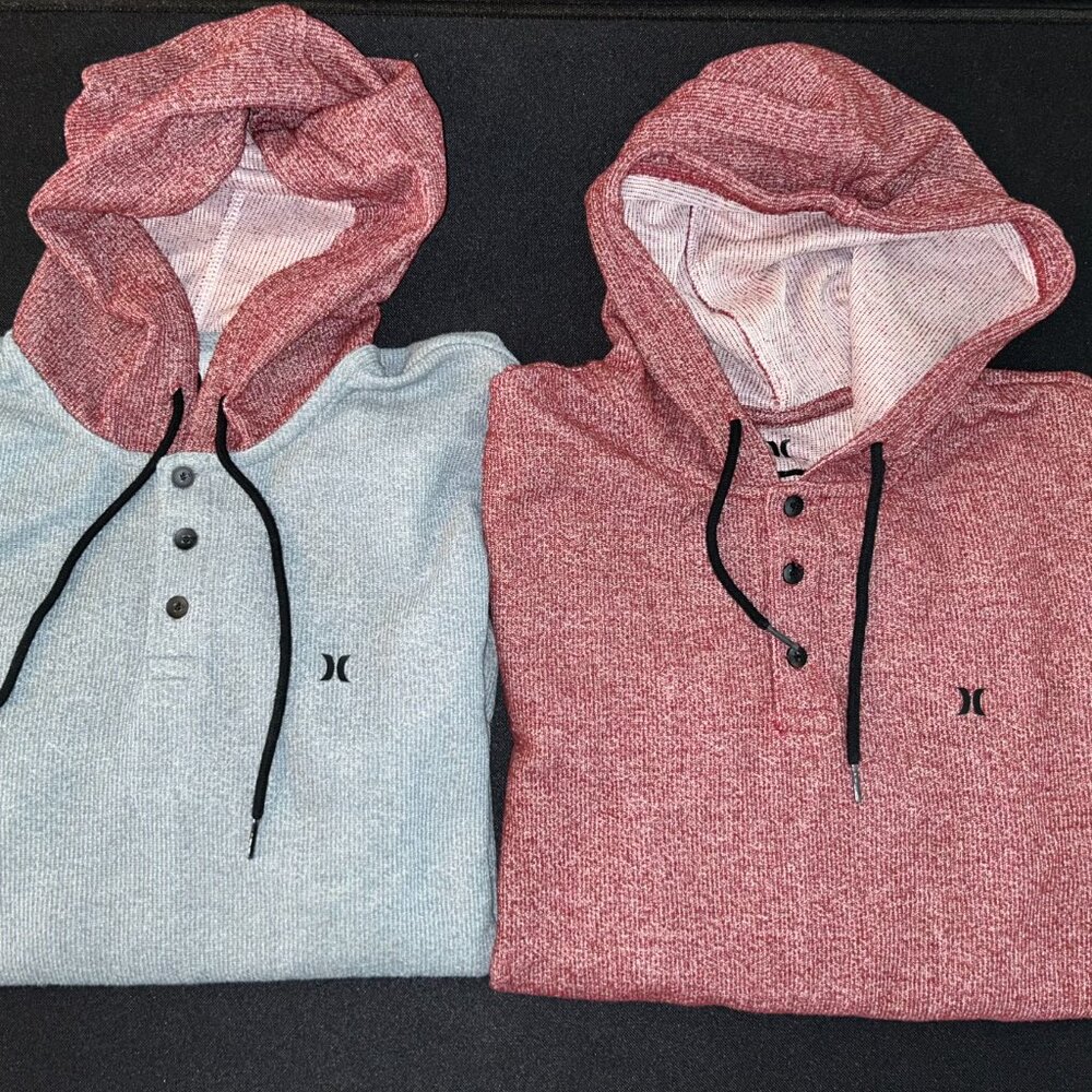 Hurley Hooded Pullover Shirts Red and Gray Size Large